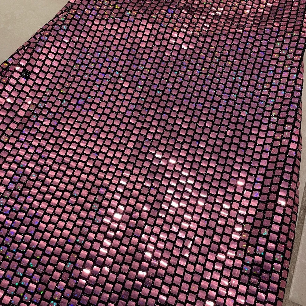Blanc Noir One-Shoulder Sequin Dress in Pink and Black lining size small - Picture 2 of 3